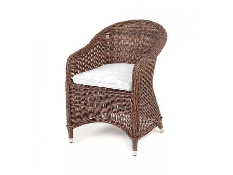 Равенна плетеное кресло из искусственного ротанга, цвет коричневый с белой подушкой