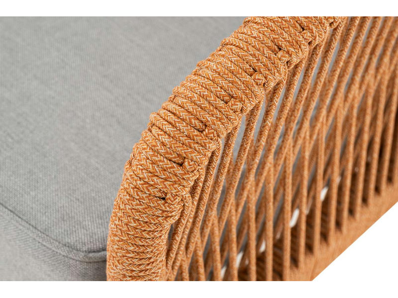 Канны диван 2-местный плетеный из роупа, каркас алюминий светло-серый (RAL7035) шагрень, роуп оранжевый меланж круглый, ткань светло-серая