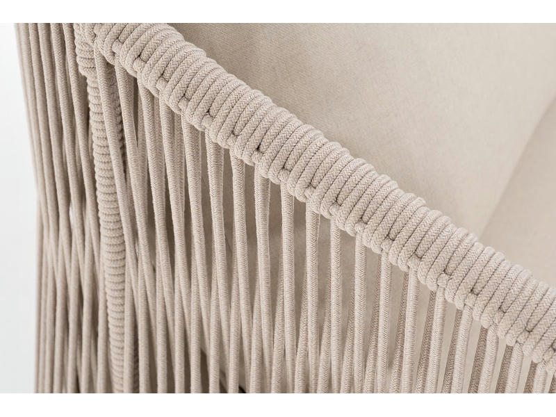 Милан диван 2-местный плетеный из роупа, каркас алюминий белый, роуп бежевый круглый, ткань бежевая