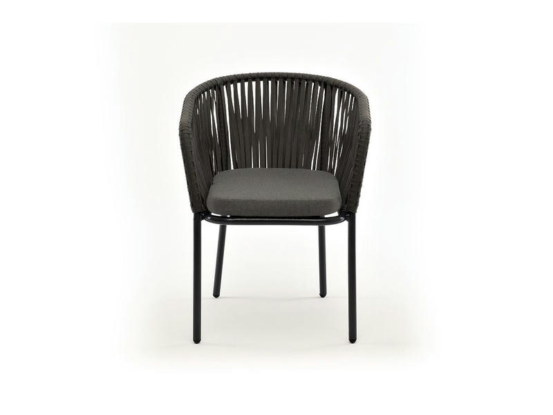 Бордо стул плетеный из роупа, каркас алюминий темно-серый (RAL7024) муар, роуп серый 15мм, ткань темно-серая 019