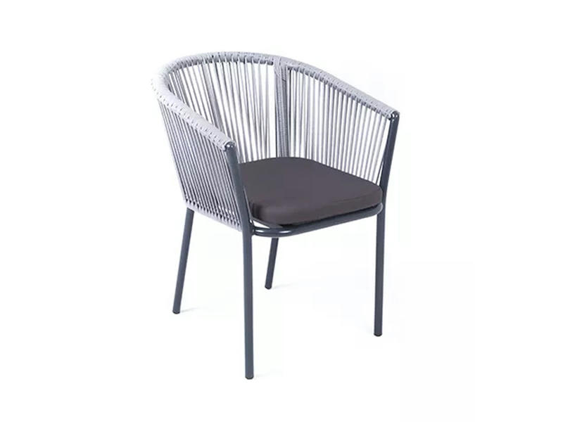 Марсель стул плетеный из роупа, каркас алюминий темно-серый, роуп светло-серый, ткань темно-серая