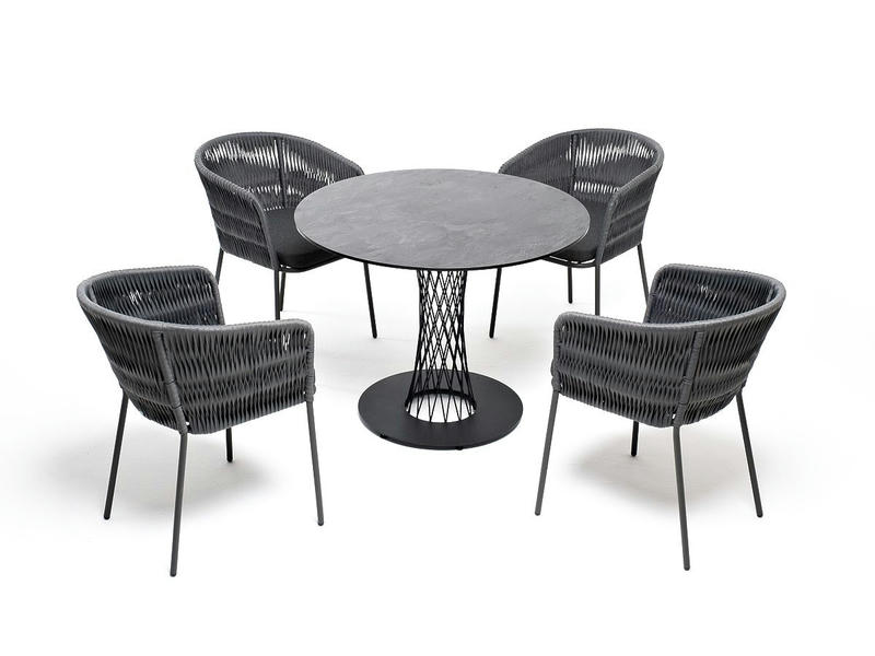 Диего обеденная группа на 4 персоны со стульями Бордо плетения колос, столешница серый гранит