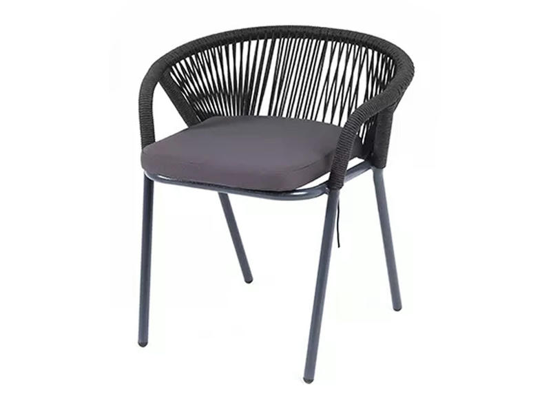 Женева стул плетеный из роупа, каркас алюминий темно-серый (RAL7024) муар, роуп темно-серый круглый, ткань Savana Grafit