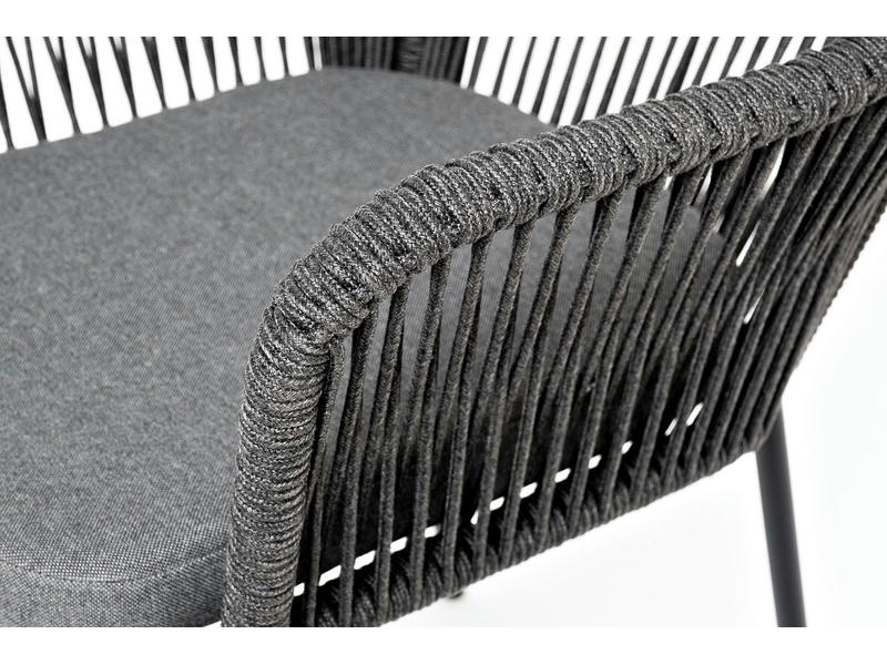 Лион стул плетеный из роупа, каркас из стали темно-серый (RAL7024) муар, роуп темно-серый круглый, ткань темно-серая 027