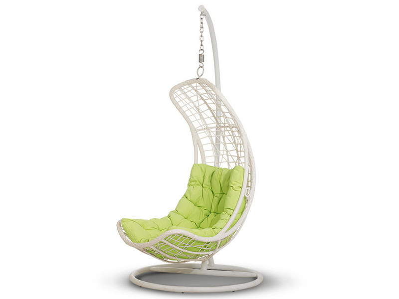 Виши подвесное кресло из искусственного ротанга, цвет белый с зеленой подушкой