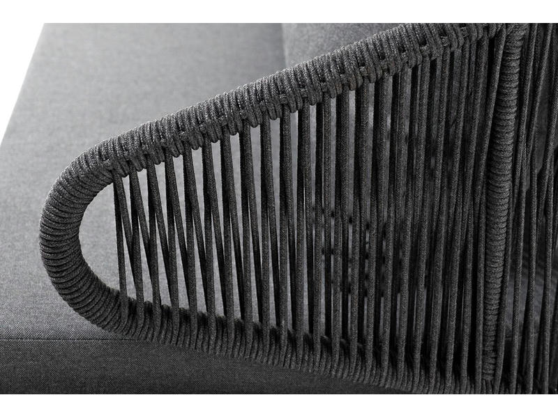 Милан диван 3-местный плетеный из роупа, каркас алюминий темно-серый (RAL7024), роуп темно-серый круглый, ткань темно-серая