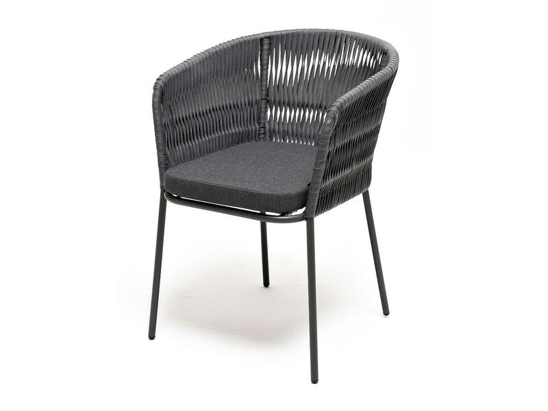 Бордо стул плетеный из роупа (колос), каркас алюминий темно-серый (RAL7024) муар, роуп серый 15мм, ткань темно-серая 027
