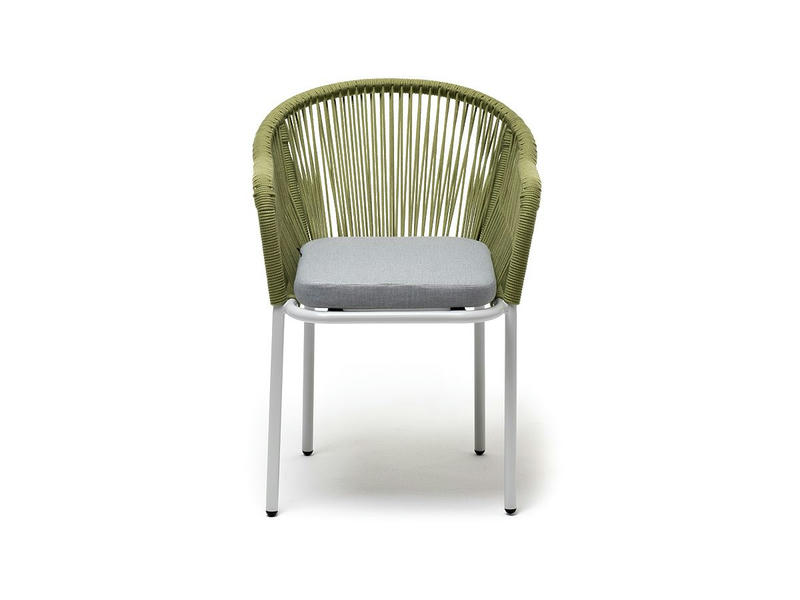 Лион стул плетеный из роупа, каркас алюминий светло-серый (RAL7035) шагрень, роуп салатовый меланж круглый, ткань светло-серая