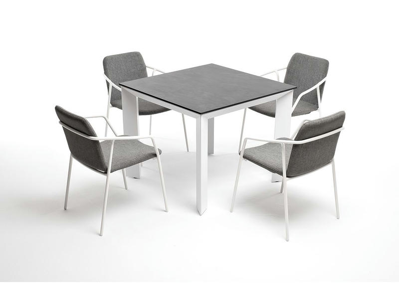 Венето обеденная группа на 4 персоны со стульями Марокко, каркас белый, роуп серый