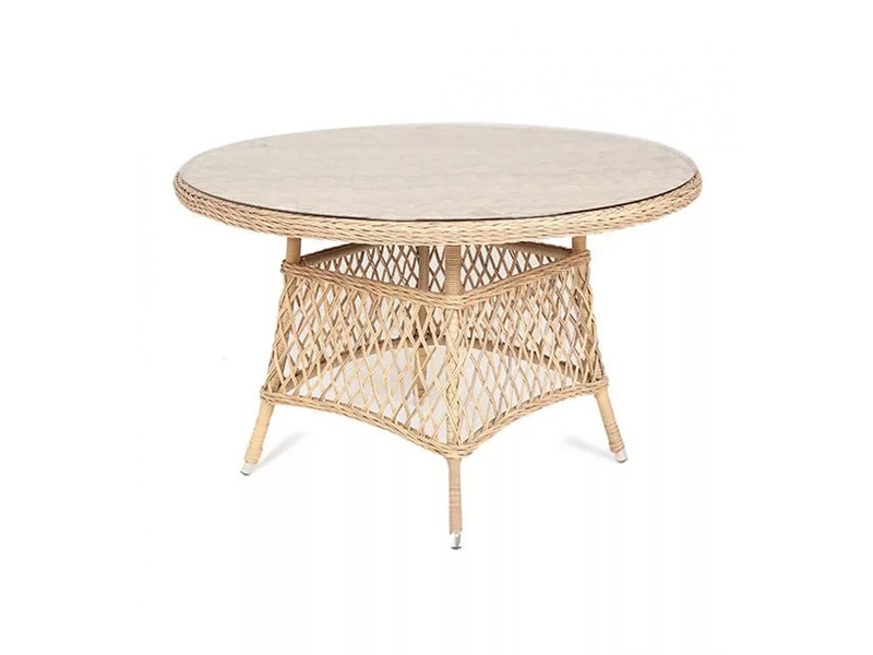 Эспрессо плетеный круглый стол, диаметр 80 см, цвет соломенный