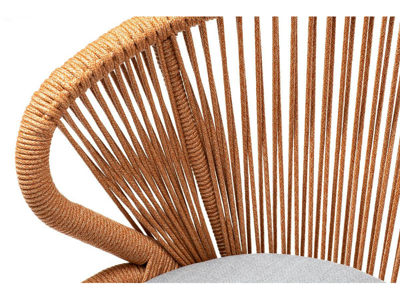 Милан стул плетеный из роупа, каркас алюминий светло-серый (RAL7035) шагрень, роуп оранжевый меланж круглый, ткань светло-серая