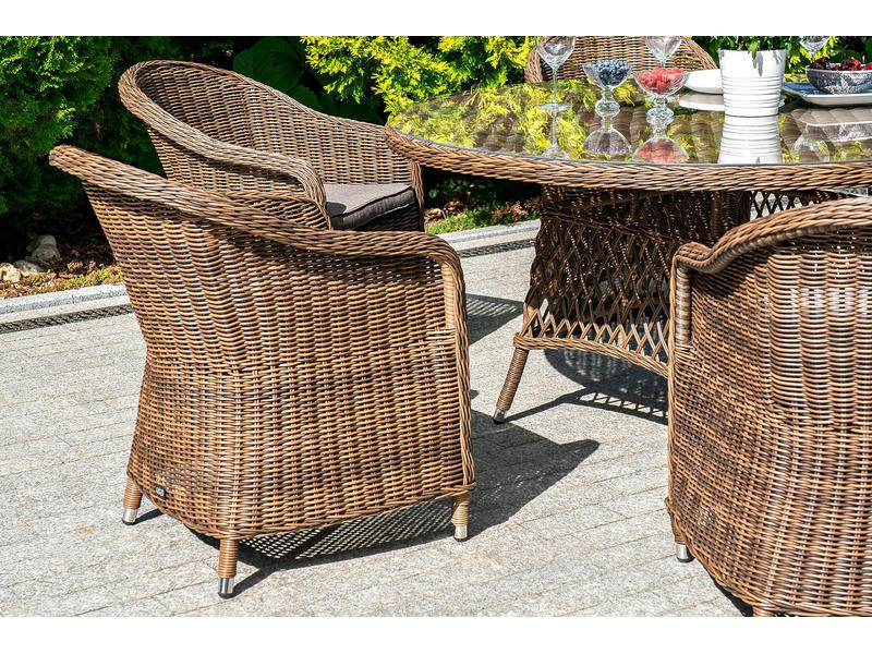 Равенна плетеное кресло из искусственного ротанга, цвет коричневый с серой подушкой