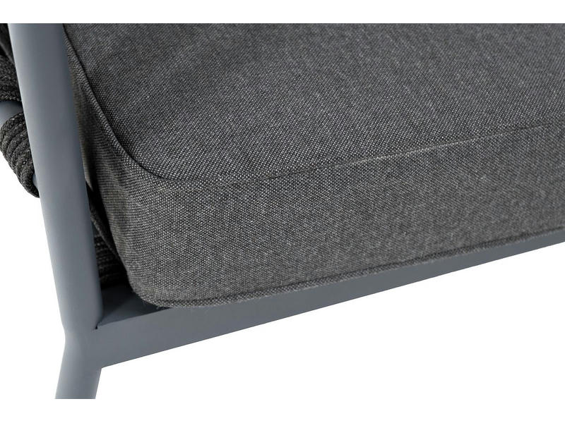 Диего диван 2-местный плетеный из роупа, каркас алюминий темно-серый (RAL7024), роуп темно-серый круглый, ткань темно-серая 019