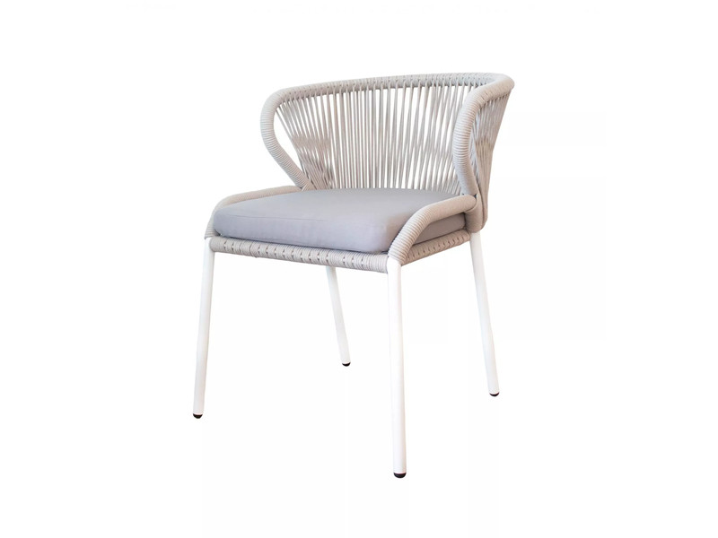 Милан плетеный стул из роупа (веревки), цвет бежевый, каркас белый, подушки ASH