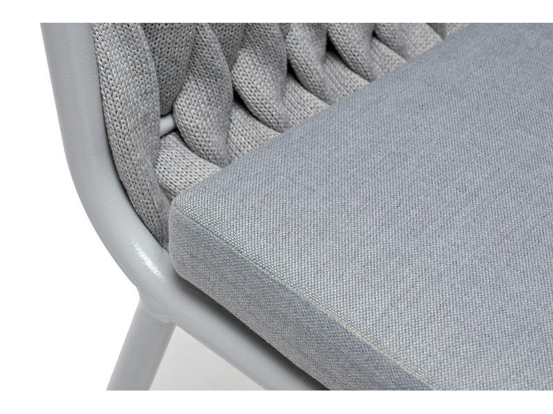 Монако стул плетеный из роупа, каркас алюминий светло-серый (RAL7035) шагрень, роуп светло-серый 40 мм, ткань светло-серая