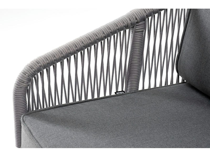 Канны диван 2-местный плетеный из роупа, каркас алюминий белый шагрень, роуп светло-серый круглый, ткань Neo ash