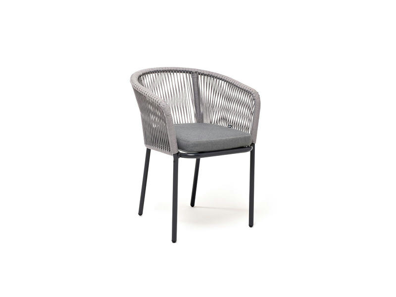 Марсель стул плетеный из роупа, каркас алюминий темно-серый (RAL7024), роуп светло-серый круглый, ткань светло-серая
