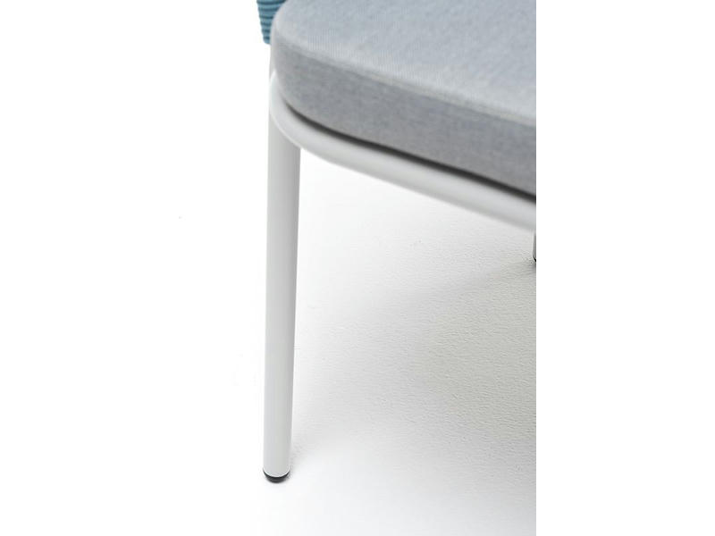 Лион стул плетеный из роупа, каркас из стали светло-серый (RAL7035) шагрень, роуп бирюзовый круглый, ткань светло-серая