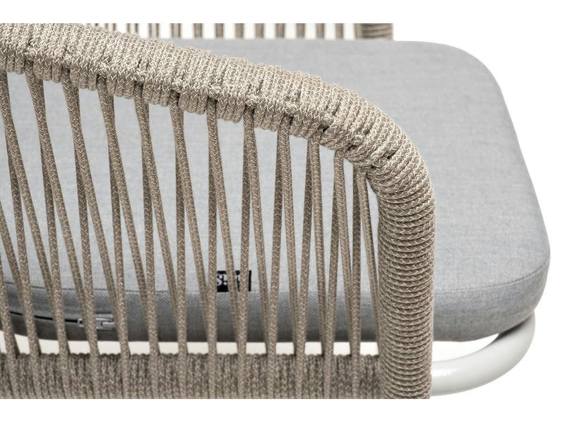 Марсель стул плетеный из роупа, каркас алюминий светло-серый (RAL7035) шагрень, роуп серый меланж круглый, ткань светло-серая