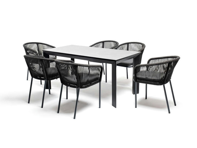 Венето обеденная группа на 6 персон со стульями Марсель, каркас темно-серый, роуп темно-серый