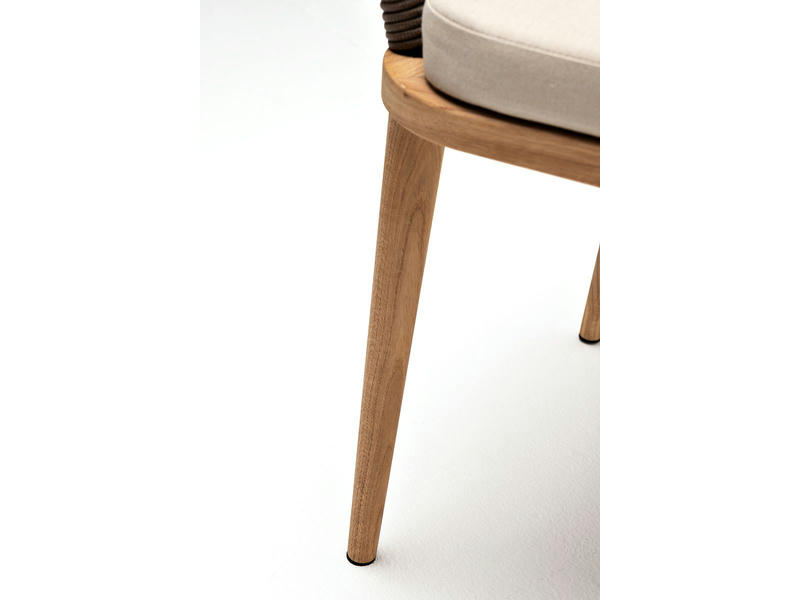 Марсель стул плетеный из роупа, основание дуб, роуп коричневый круглый, ткань бежевая