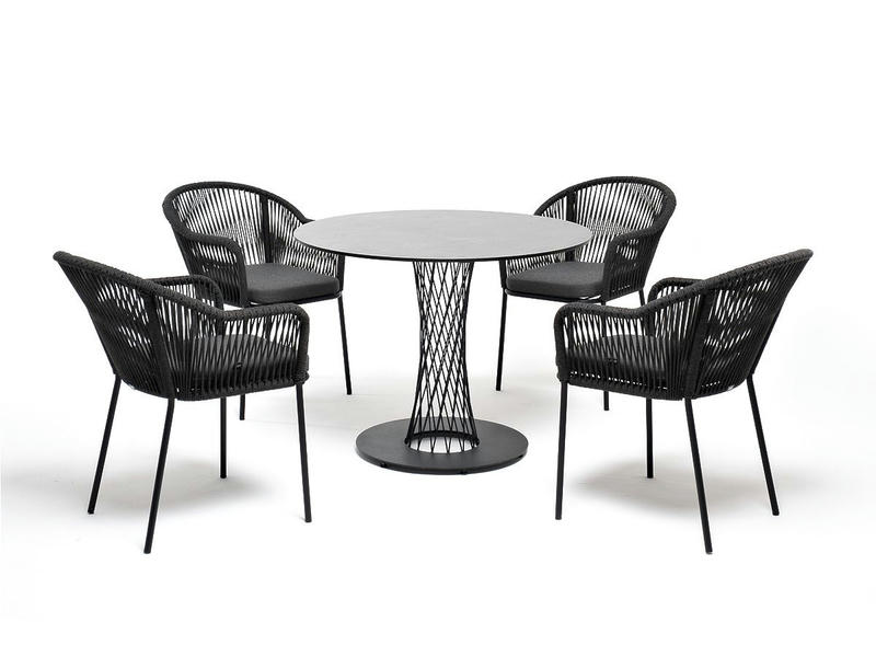 Лион обеденная группа на 4 персоны со стульями Лион темно-серый, круглый стол серый гранит