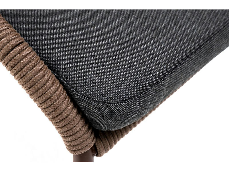 Милан стул плетеный из роупа, каркас алюминий коричневый (RAL8016), роуп коричневый круглый, ткань темно-серая
