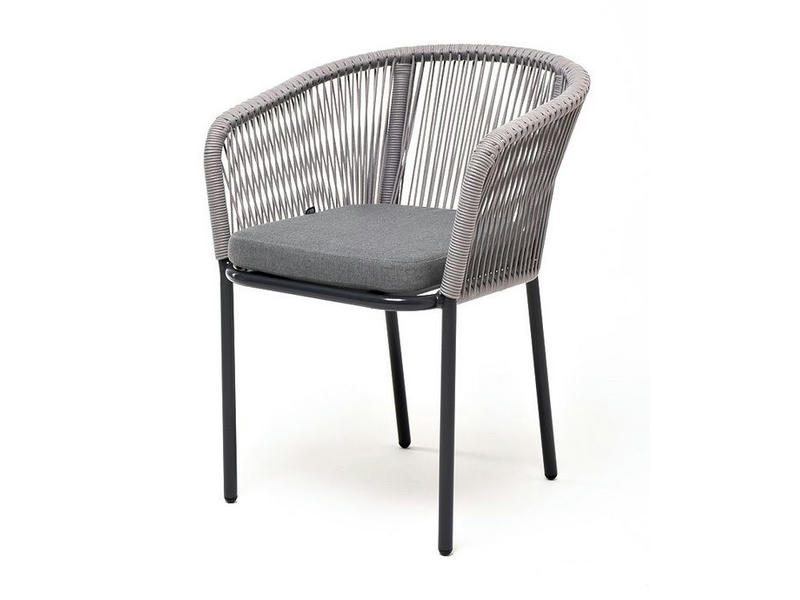 Марсель стул плетеный из роупа, каркас алюминий темно-серый (RAL7024), роуп светло-серый круглый, ткань светло-серая