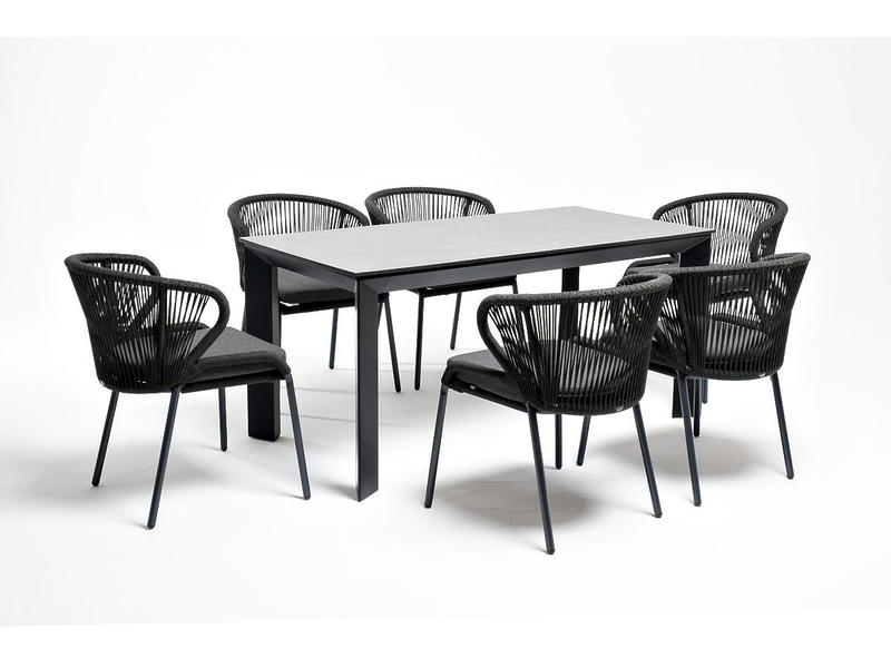 Венето обеденная группа на 6 персон со стульями Милан, каркас темно-серый, роуп темно-серый