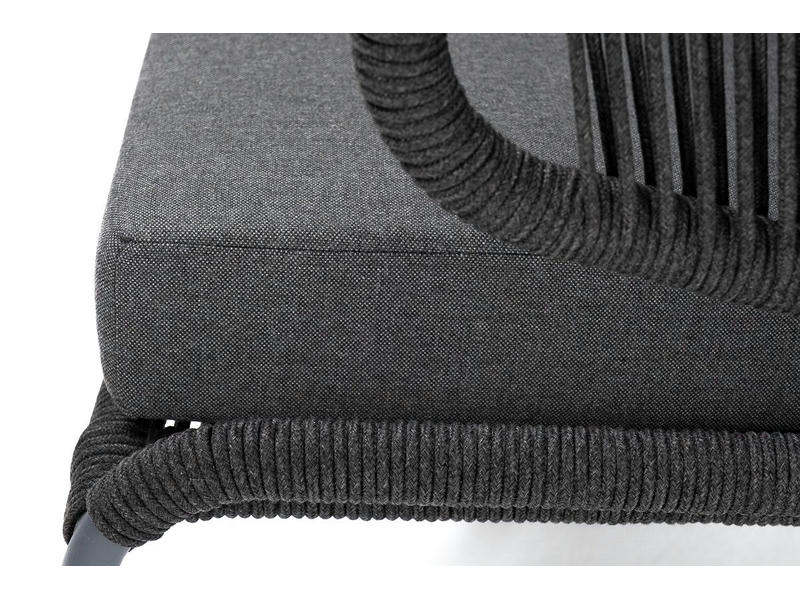 Милан диван 2-местный плетеный из роупа, каркас алюминий темно-серый (RAL7024), роуп темно-серый круглый, ткань темно-серая 019