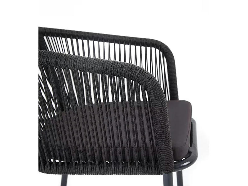 Марсель стул плетеный из роупа, каркас алюминий темно-серый (RAL7024) шагрень, роуп темно-серый круглый, ткань темно-серая
