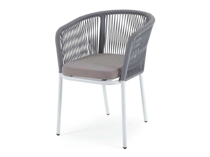 Марсель стул плетеный из роупа, каркас алюминий светло-серый (RAL7035) шагрень, роуп светло-серый круглый, ткань Neo ash