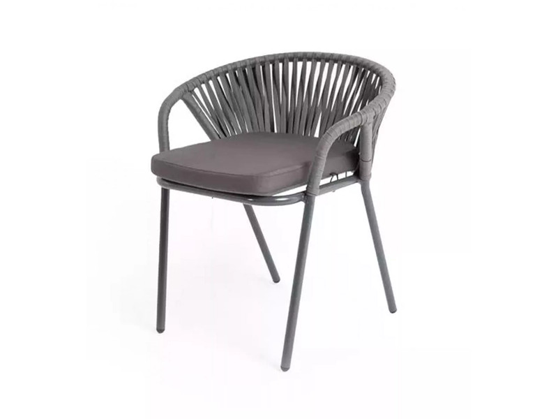 Женева плетеный стул из синтетических лент, цвет серый, плоская веревка