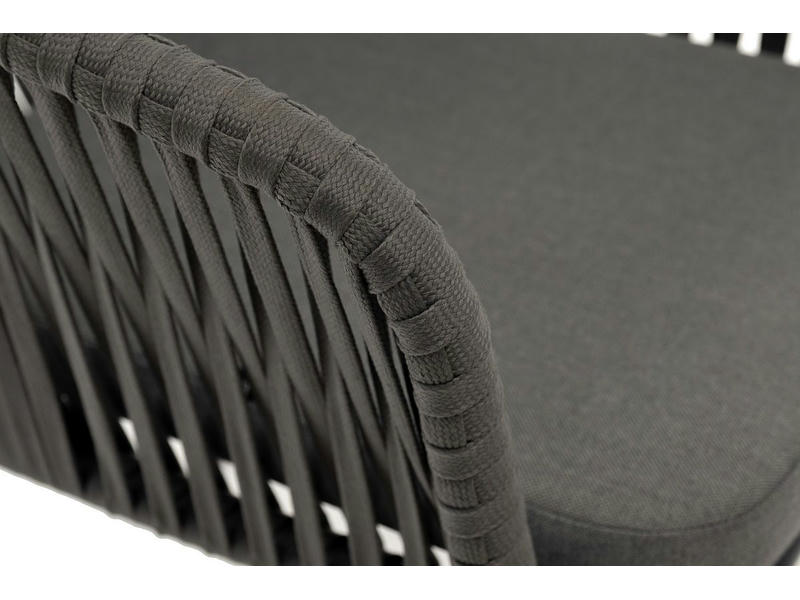 Бордо стул плетеный из роупа, каркас алюминий темно-серый (RAL7024) муар, роуп серый 15мм, ткань серая 017