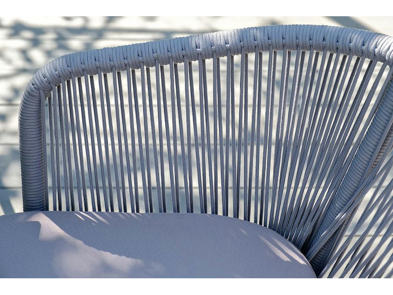 Марсель стул плетеный из роупа, каркас алюминий белый шагрень, роуп светло-серый круглый, ткань светло-серая