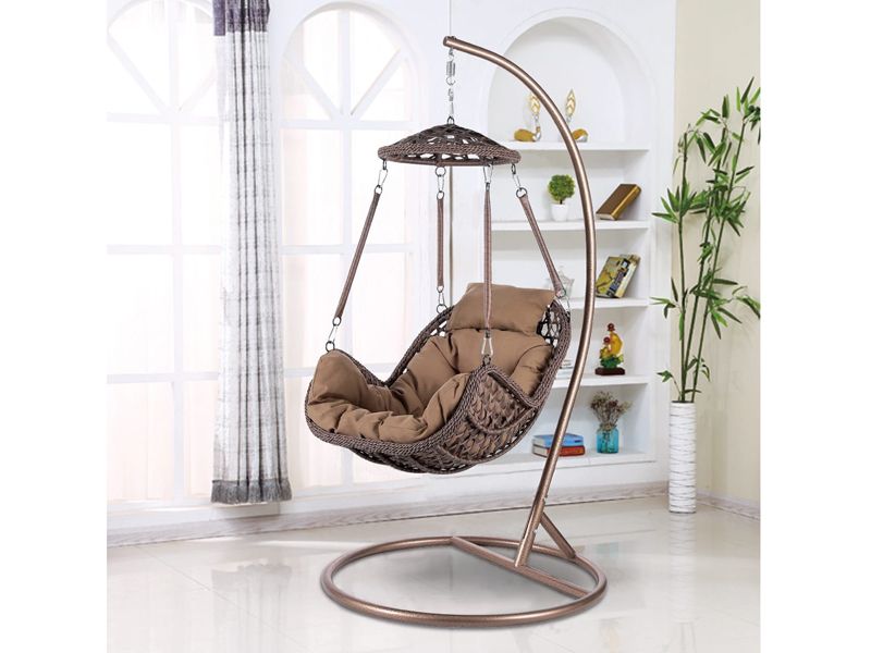 подвесное плетеное кресло из искусственного ротанга AFM-640В - цвет коричневый