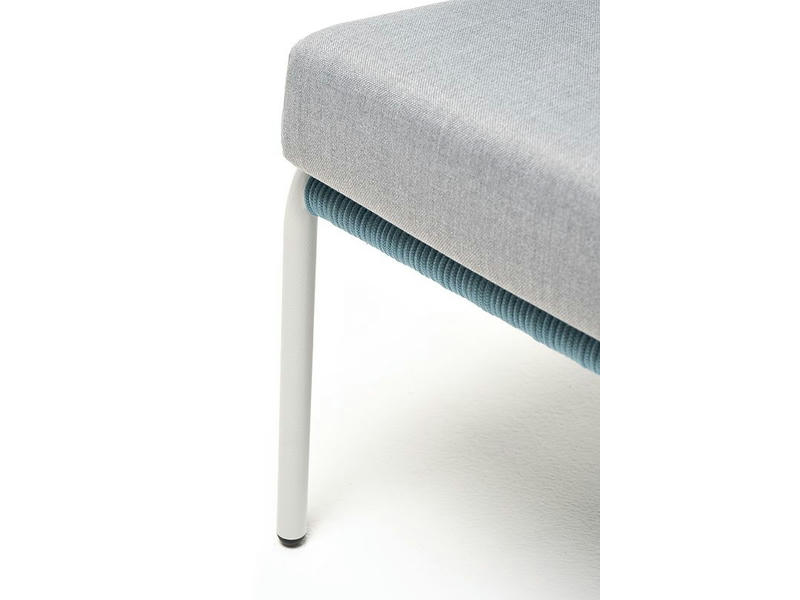 Милан кресло плетеное из роупа, каркас алюминий светло-серый (RAL7035) шагрень, роуп бирюзовый круглый, ткань светло-серая