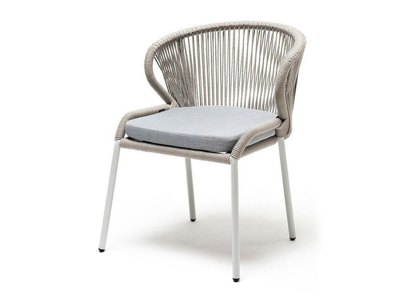 Милан стул плетеный из роупа, каркас алюминий светло-серый (RAL7035) шагрень, роуп серый меланж круглый, ткань светло-серая