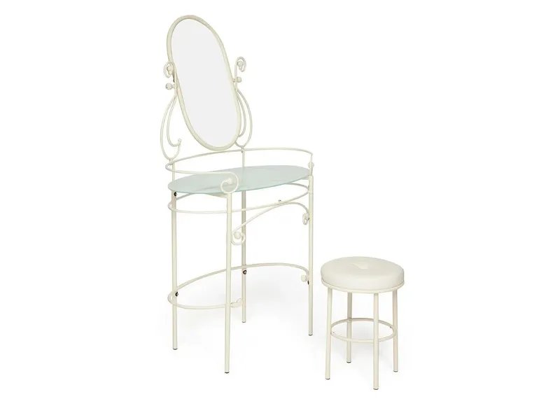 Столик туалетный ALBERT (столик/зеркало + пуф) цвет античный белый