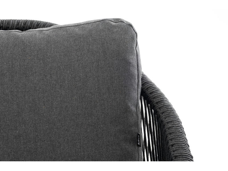 Верона диван 3-местный плетеный из роупа, каркас алюминий темно-серый (RAL7024) шагрень, роуп темно-серый круглый, ткань темно-серая 019