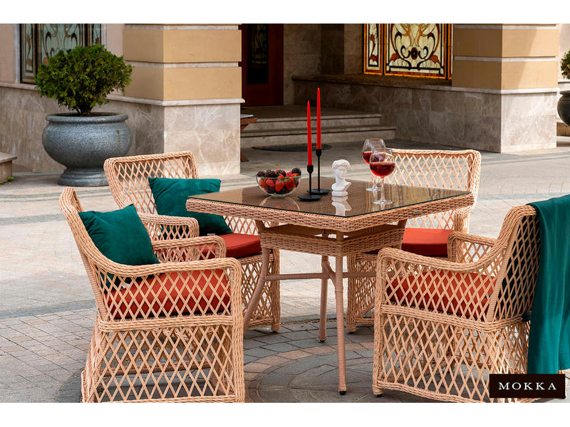 Комплект плетеной мебели MOKKA VILLA ROSA (4 кресла) + 4 подушки