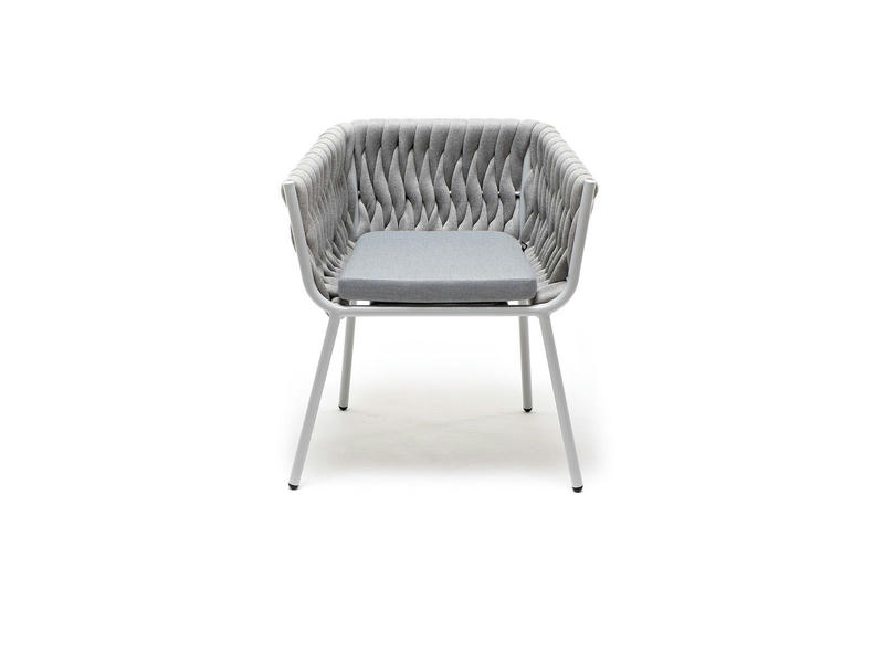 Монако стул плетеный из роупа, каркас алюминий светло-серый (RAL7035) муар, роуп светло-серый 40 мм, ткань светло-серая
