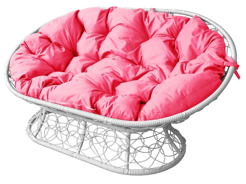 Диван МАМАСАН с ротангом цвет белый с розовой подушкой