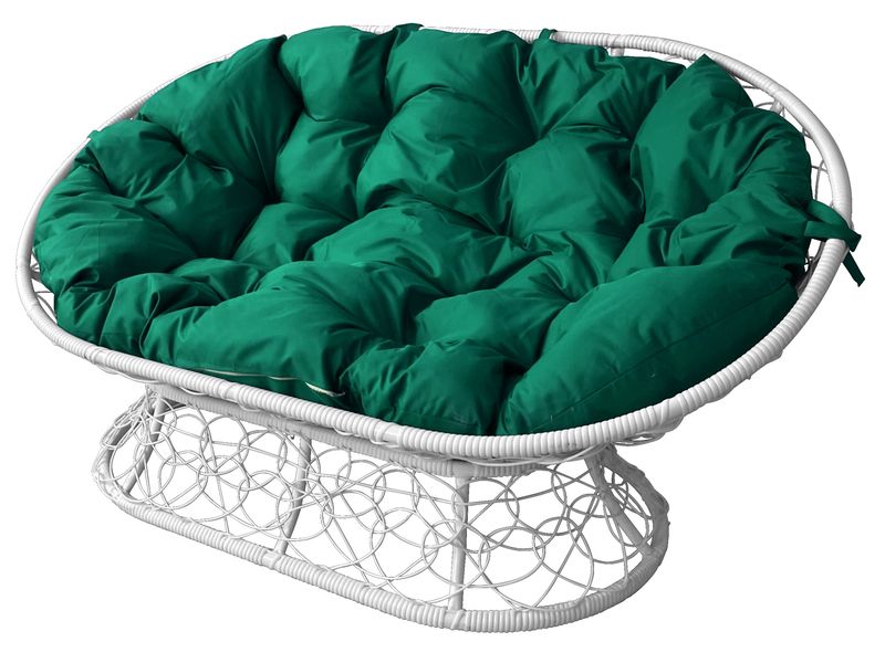 Диван МАМАСАН с ротангом цвет белый с зеленой подушкой