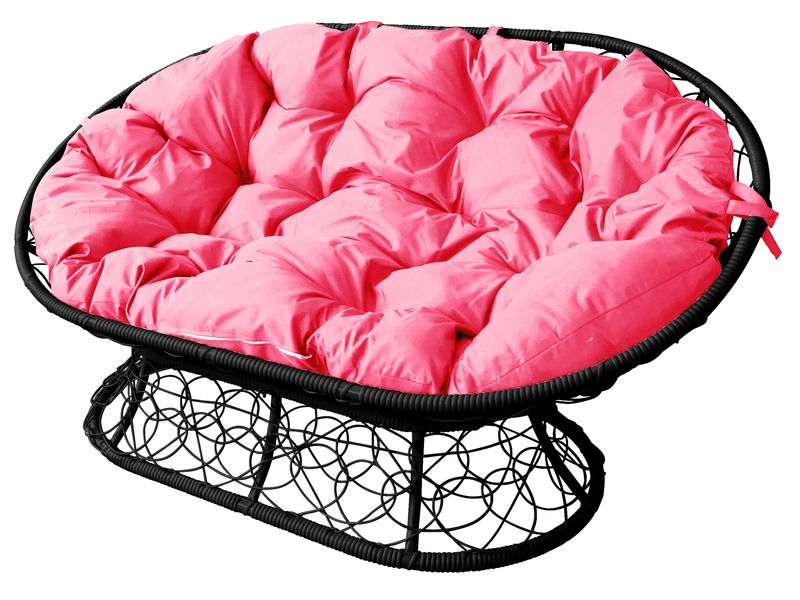 Диван МАМАСАН с ротангом цвет черный с розовой подушкой