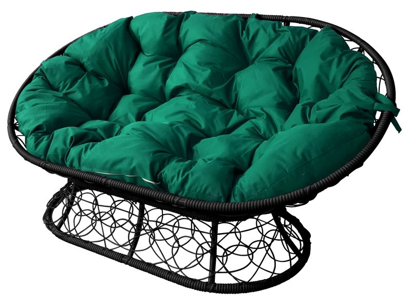 Диван МАМАСАН с ротангом цвет черный с зеленой подушкой