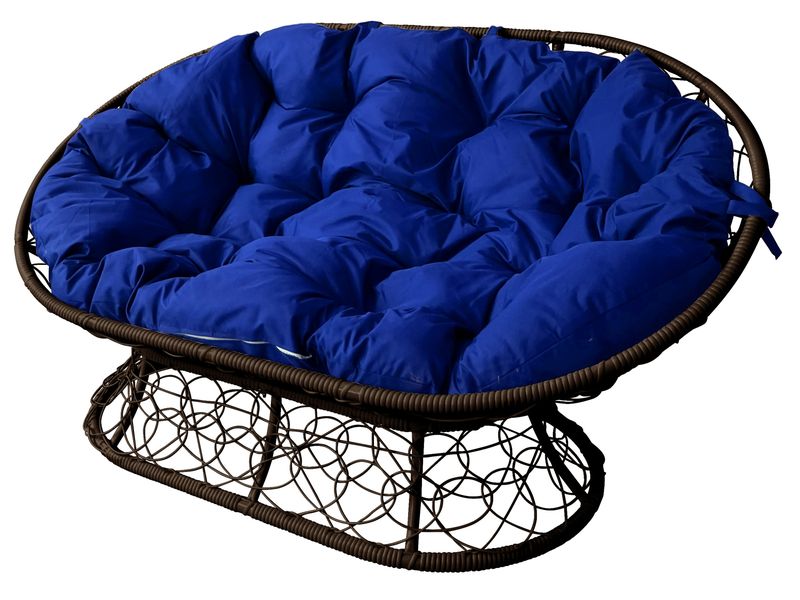 Диван МАМАСАН с ротангом цвет коричневый с синей подушкой