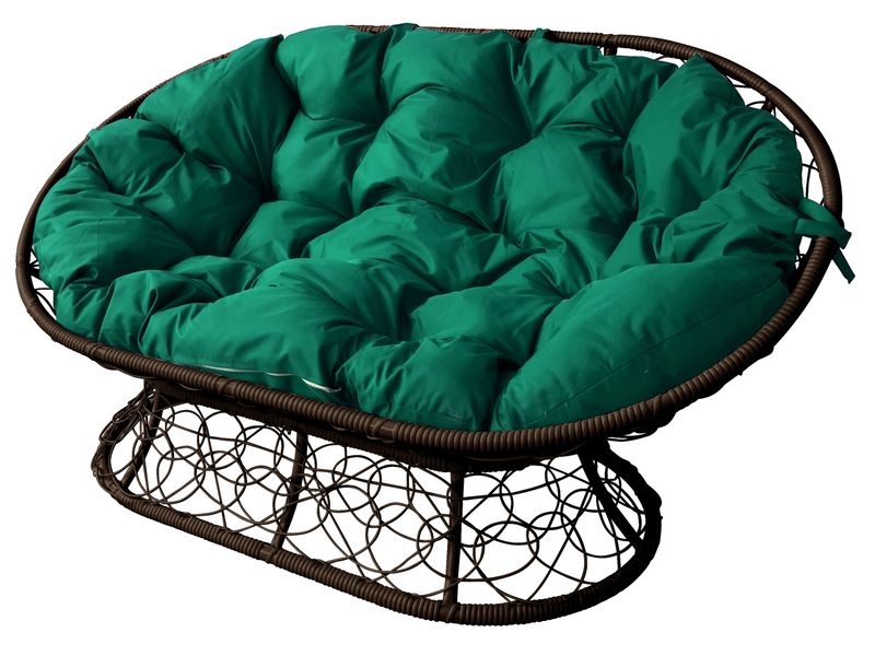 Диван МАМАСАН с ротангом цвет коричневый с зеленой подушкой