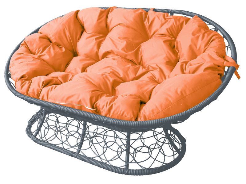 Диван МАМАСАН с ротангом цвет серый с оранжевой подушкой