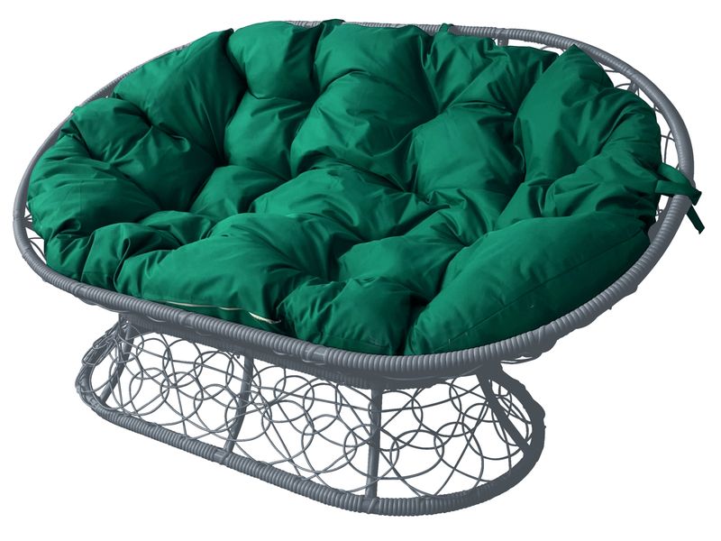 Диван МАМАСАН с ротангом цвет серый с зеленой подушкой